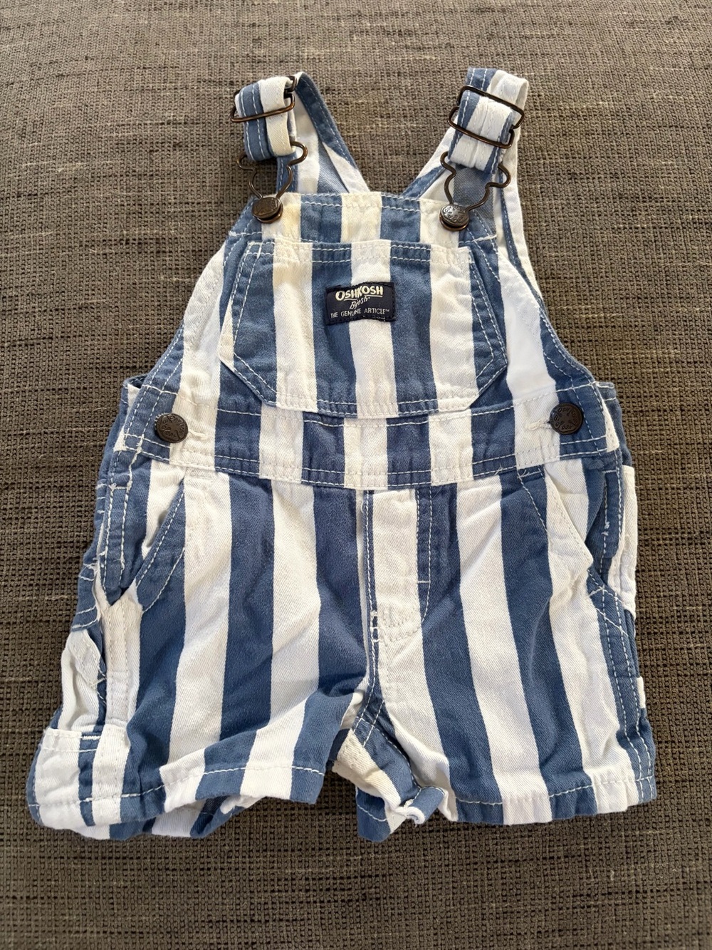 OshKosh B'gosh Blue Striped Denim Baby Overalls Sz 6m